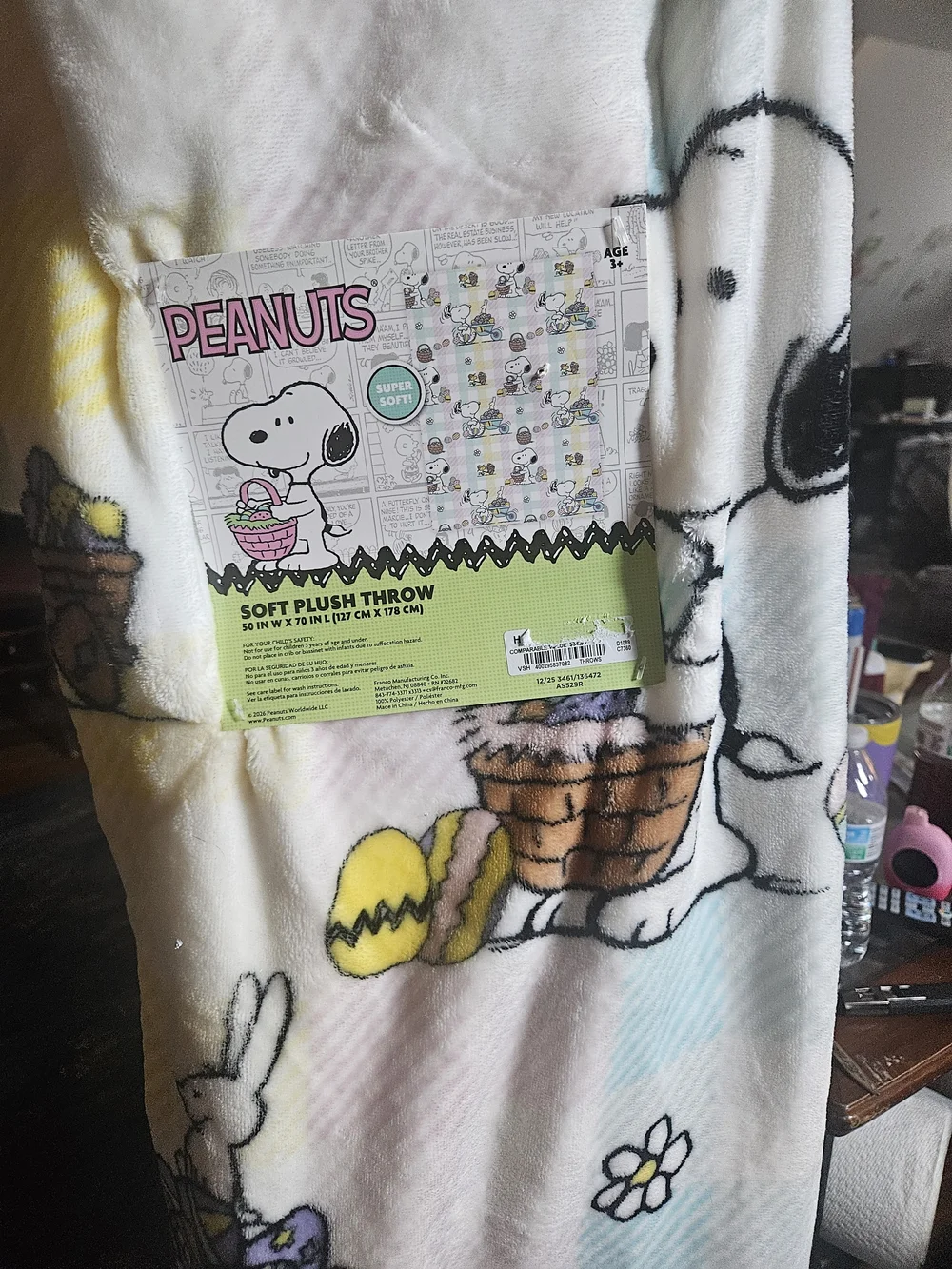 Peanuts Soft Plush Throw Blanket - Pink White Snoopy Design